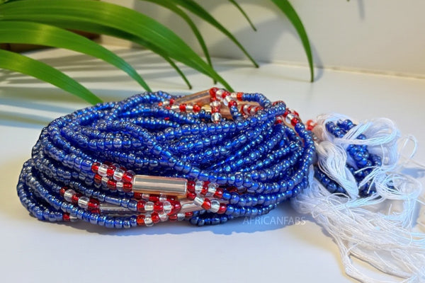Waist Beads / Afrikaanse Heupketting -  Okpa - Blauw (Traditioneel niet-elastisch koord)