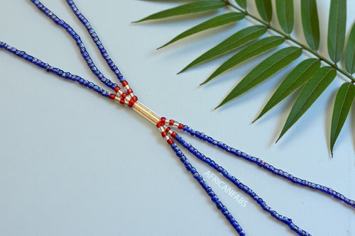 Waist Beads / Afrikaanse Heupketting -  Okpa - Blauw (Traditioneel niet-elastisch koord)