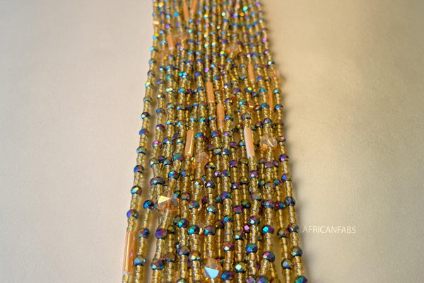 Waist Beads / Afrikaanse Heupketting -  Goud Crystal Abimbola (Traditioneel niet-elastisch koord)