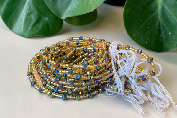 Waist Beads / African Hip Chain - Gold Crystal Abimbola (Traditional non-elastic string)