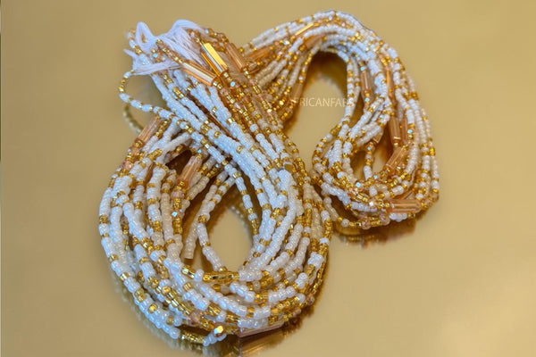 Waist Beads / Afrikaanse Heupketting -  Wit Goud Jumoke (Traditioneel niet-elastisch koord)