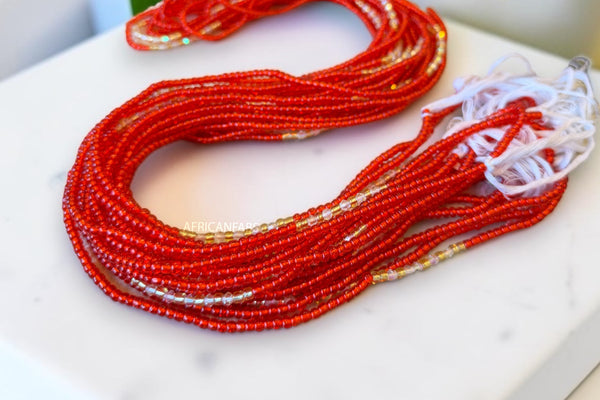 Waist Beads / Afrikaanse Heupketting -  Rood Anwuli (Traditioneel niet-elastisch koord)