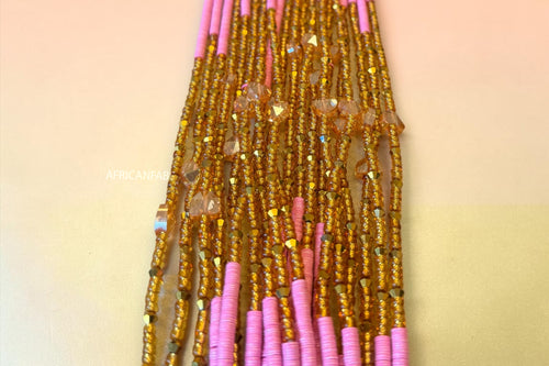 Waist Beads / Afrikaanse Heupketting -  Goud Roze Crystal Adaeze (Traditioneel niet-elastisch koord)