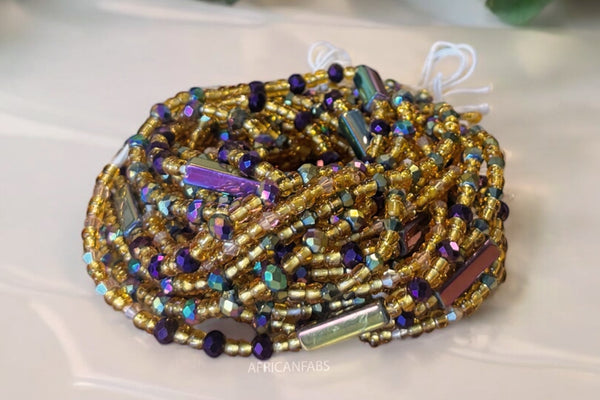 (Belangrijk: graag lezen) Waist Beads / Afrikaanse Heupketting - Goud mix (Traditioneel niet-elastisch koord) 