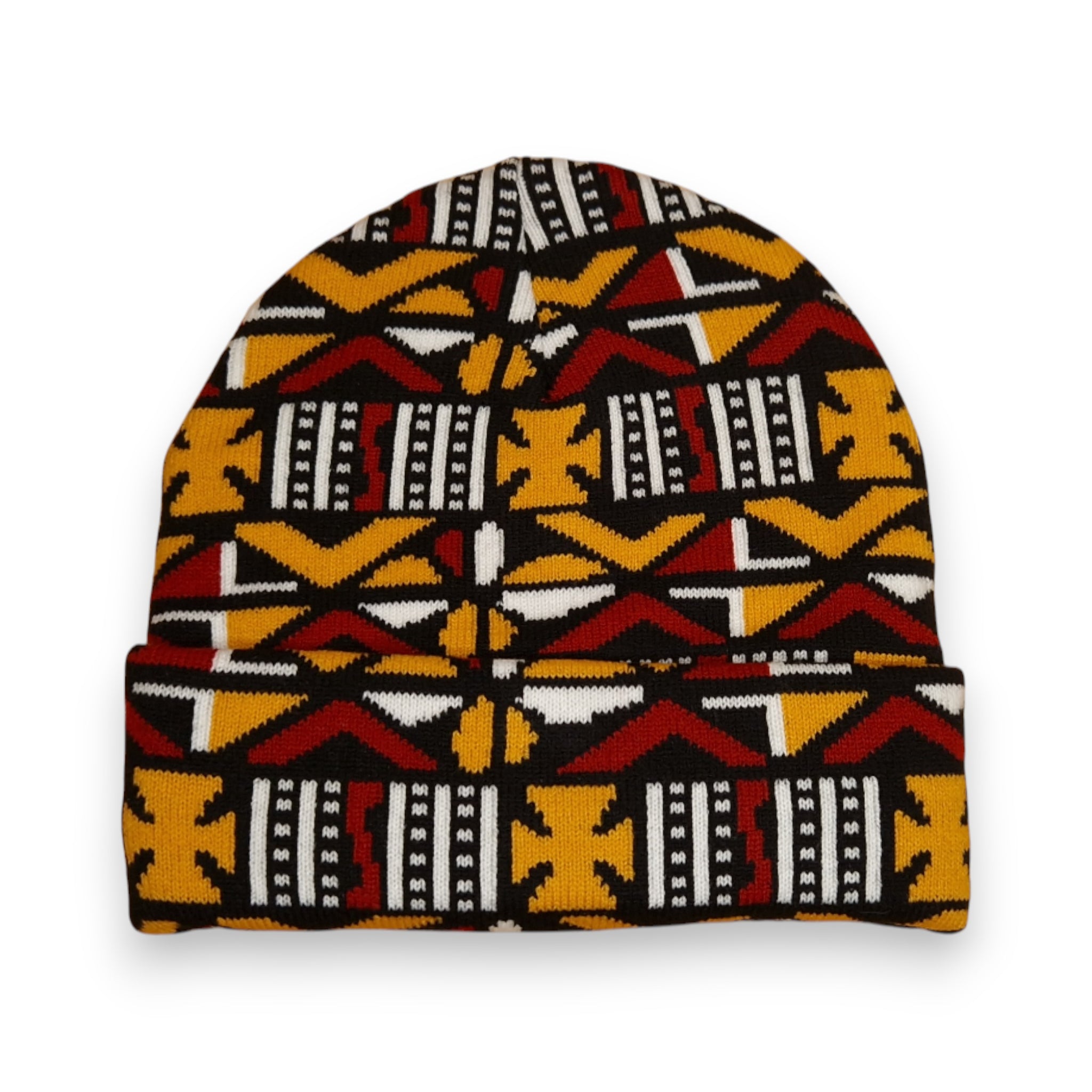 African Print Beanie / Winter hat  - Brown Cross Bogolan