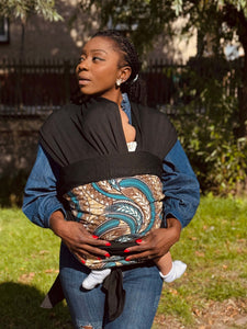 Afrikaanse Print Draagdoek / Draagzak / baby wrap / baby sling - Beige Blauwe Feather