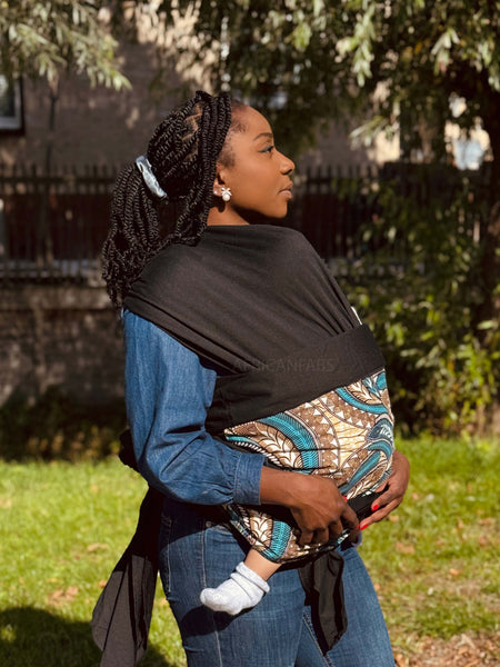 Afrikaanse Print Draagdoek / Draagzak / baby wrap / baby sling - Beige Blauwe Feather