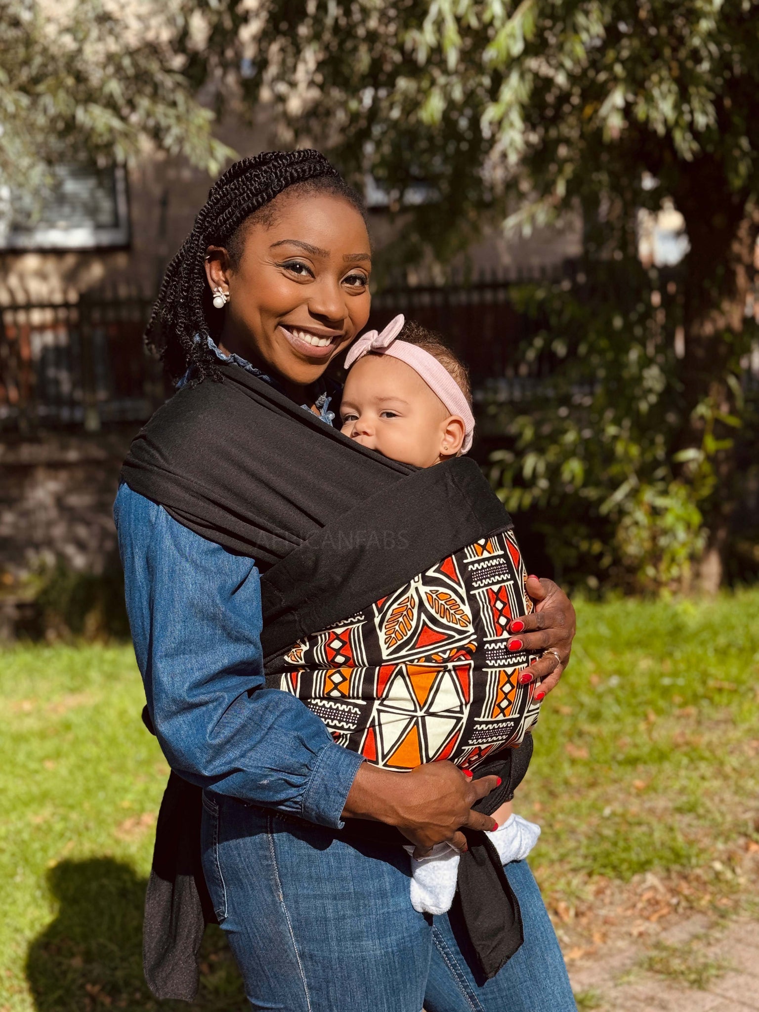 Afrikaanse Print Draagdoek / Draagzak / baby wrap / baby sling - Rood & Oranje Bogolan Symbolen