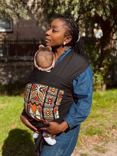 Afrikaanse Print Draagdoek / Draagzak / baby wrap / baby sling - Rood & Oranje Bogolan Symbolen