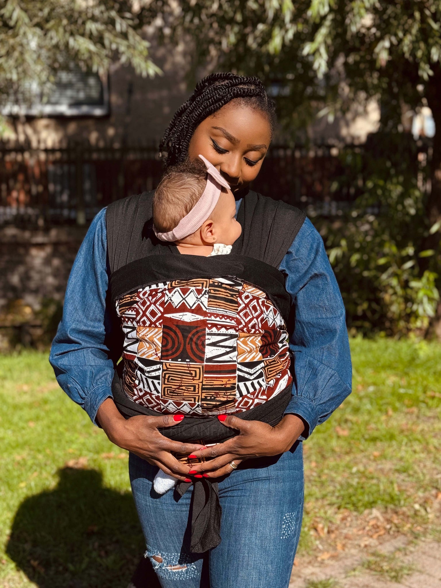 Afrikaanse Print Draagdoek / Draagzak / baby wrap / baby sling - Bruin Bogolan Mozaïek