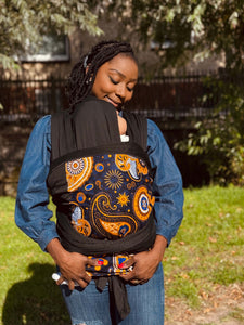 Afrikaanse Print Draagdoek / Draagzak / baby wrap / baby sling - Donkerblauw Geel Paisley