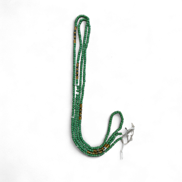 (Belangrijk: graag lezen) Waist Beads / Afrikaanse Heupketting - Groen / Goud (Traditioneel niet-elastisch koord) 