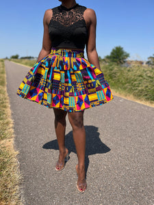 Afrikaanse print mini rok - Multi color Kente paars
