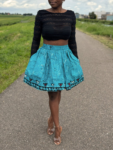 Afrikaanse print mini rok - Turquoise Kampala