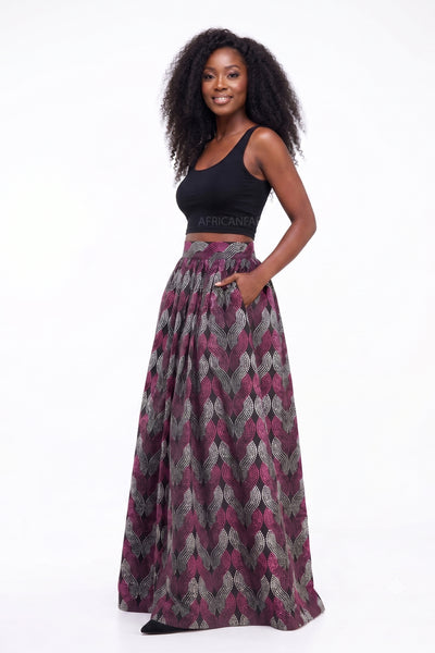 Afrikaanse print maxi rok - Verstelbare split - Paars Wit Dots