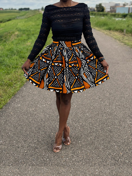 Afrikaanse print mini rok - Bruine bogolan