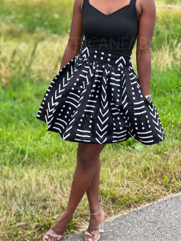 Afrikaanse print mini rok - Zwart / Witte Bogolan