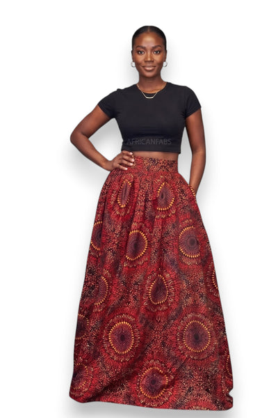 Afrikaanse print maxi rok - Verstelbare split - Rood Sunburst