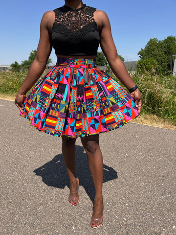 Afrikaanse print mini rok - Multi color Kente