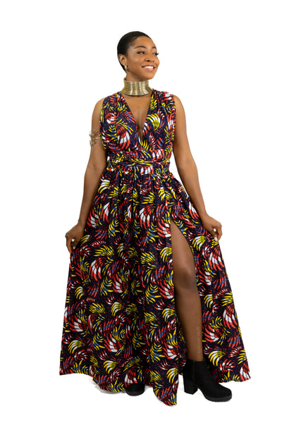 Afrikaanse print Rode Feathers Infinity Multiway Maxi Jurk