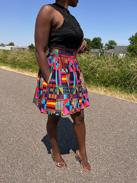 Afrikaanse print mini rok - Multi color Kente