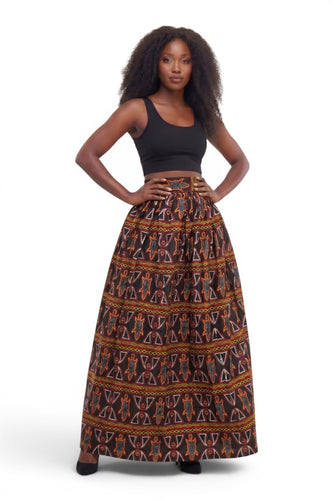 Afrikaanse print maxi rok - Verstelbare split - Zwart Rood Toghu Bamenda Cameroon