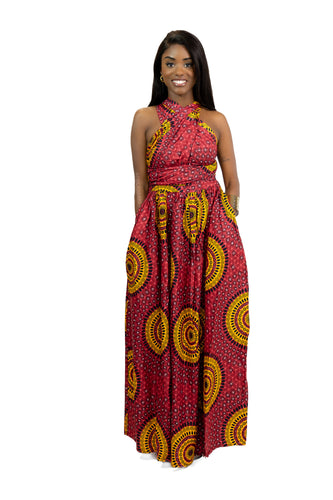 Afrikaanse print Rode Dotted Patterns Infinity Multiway Maxi Jurk