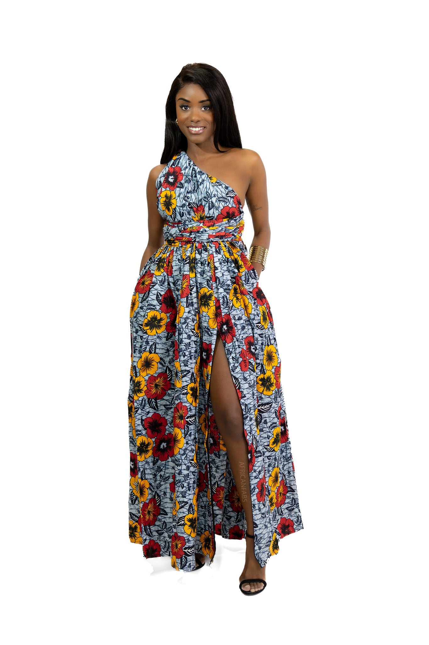 Afrikaanse print Gelb Flowers Infinity Multiway Maxi Jurk