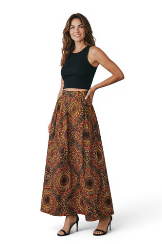 Afrikaanse print maxi rok - Verstelbare split - Bruin Sunburst