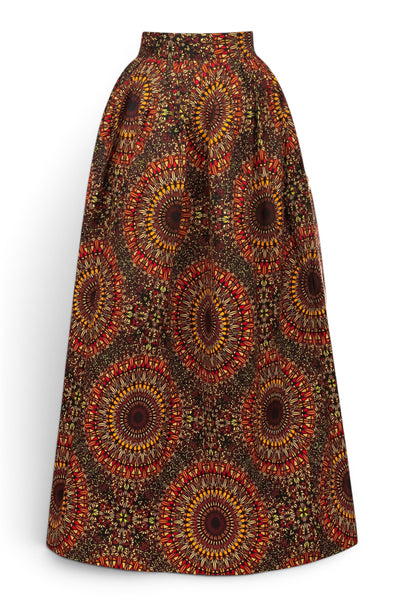Afrikaanse print maxi rok - Verstelbare split - Bruin Sunburst