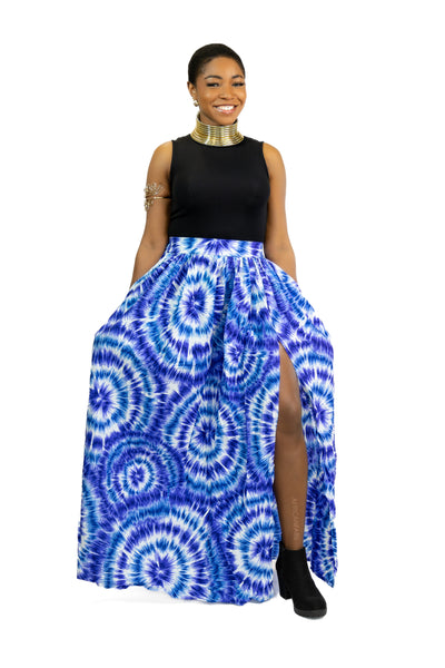 Afrikaanse print maxi rok - Blauwe Tie Dye