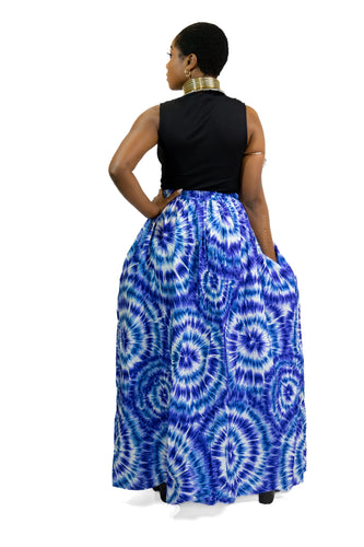 Afrikaanse print maxi rok - Blauwe Tie Dye