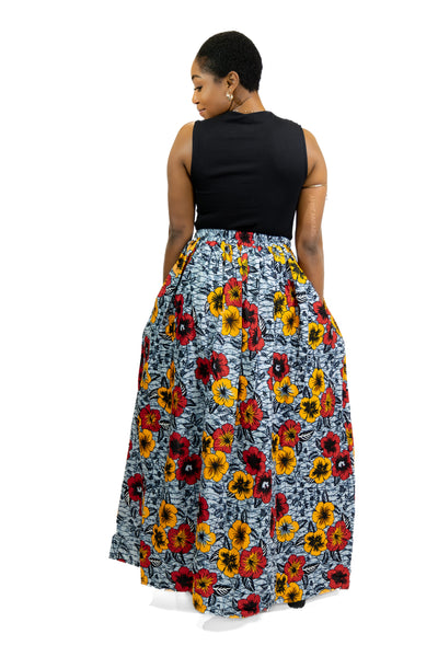 Afrikaanse print maxi rok - Lichtgrijze Flowers 