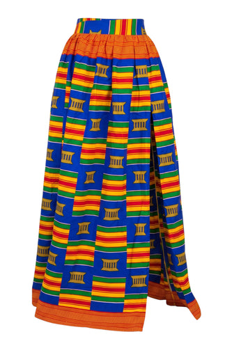 Afrikaanse print maxi rok - Verstelbare split - Blauw Multicolor Kente Pride