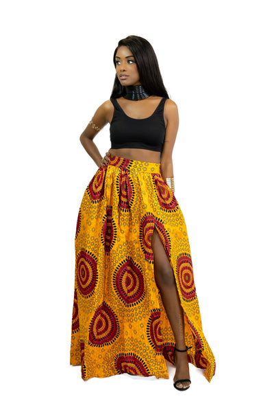 Afrikaanse print maxi rok - Oranje Dotted Patterns