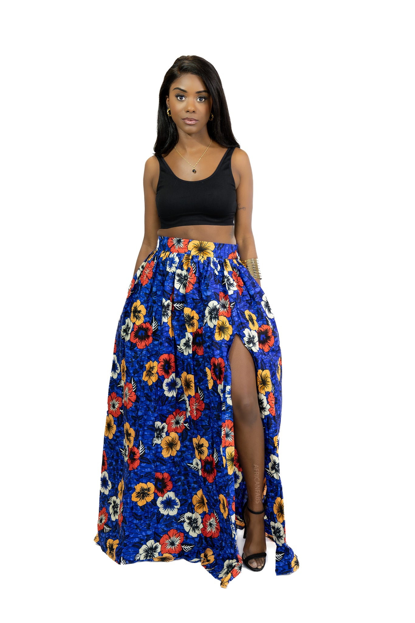 Afrikaanse print maxi rok - Blauwe Flowers