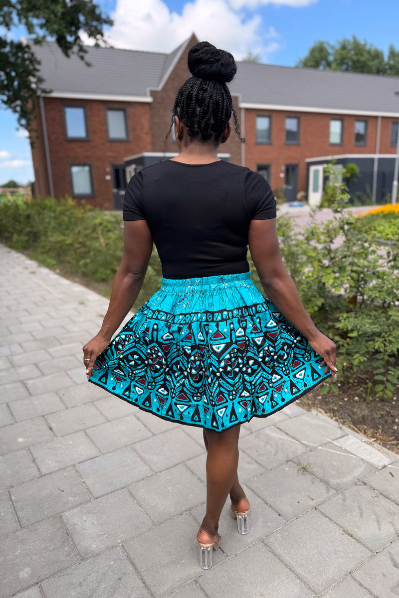 Afrikaanse print mini rok - Turquoise Kampala Pattern – AfricanFabs
