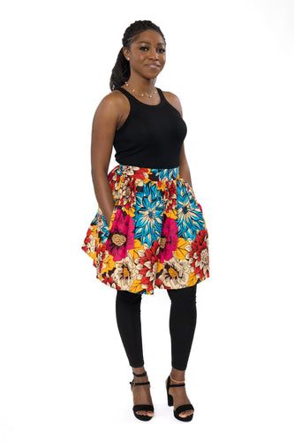 Afrikaanse print mini rok - Rood Blauw Flowers