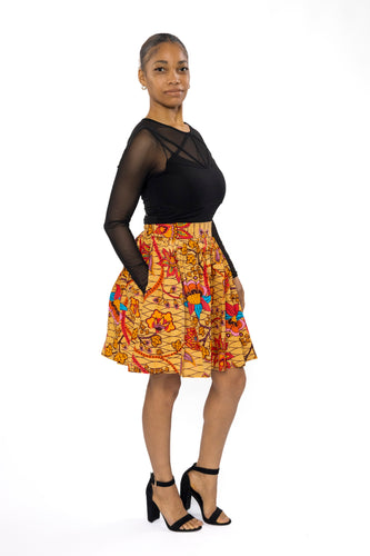 Afrikaanse print mini rok - Beige Oranje Botanical Flow