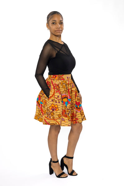 Afrikaanse print mini rok - Beige Oranje Botanical Flow