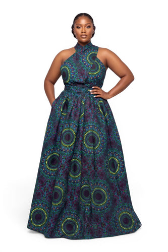 Afrikaanse print Infinity Multiway Maxi Jurk - Verstelbare Split - Blauw Groen Safari Mosaic