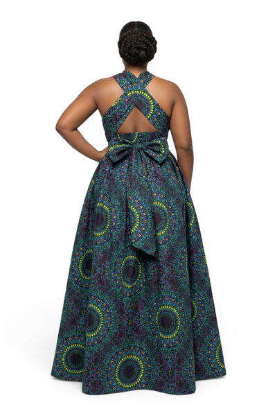 Afrikaanse print Infinity Multiway Maxi Jurk - Verstelbare Split - Blauw Groen Safari Mosaic