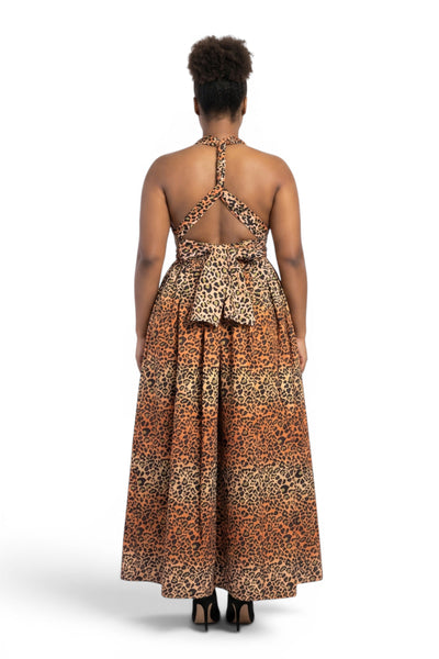 Afrikaanse print Infinity Multiway Maxi Jurk - Verstelbare Split - Oranje Beige Leopard Queen