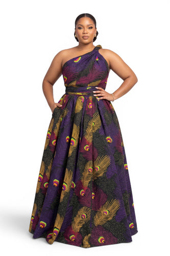Afrikaanse print Infinity Multiway Maxi Jurk - Verstelbare Split - Paars Geel Royal Peacock