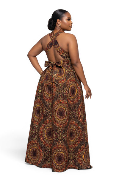 Afrikaanse print Infinity Multiway Maxi Jurk - Verstelbare Split - Bruin Savanna Sun