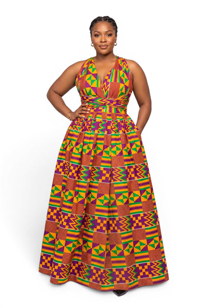 Afrikaanse print Infinity Multiway Maxi Jurk - Verstelbare Split - Paars Groen Kente Royale
