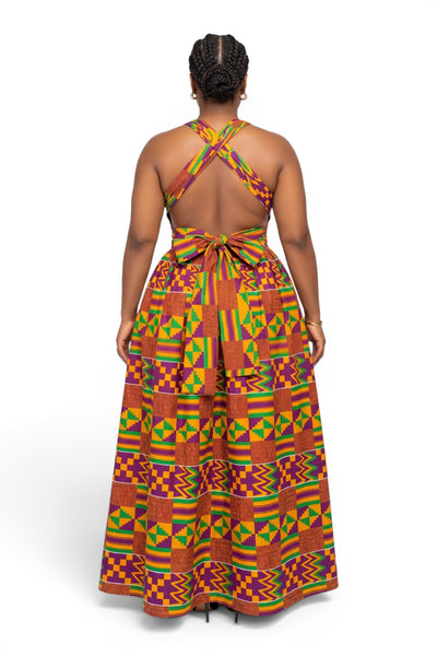 Afrikaanse print Infinity Multiway Maxi Jurk - Verstelbare Split - Paars Groen Kente Royale