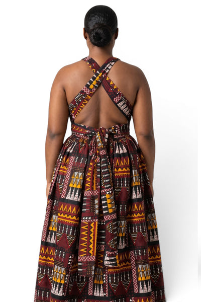 Afrikaanse print Infinity Multiway Maxi Jurk - Verstelbare Split - Bruin Oranje Earth Heritage