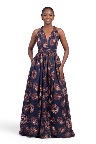 Afrikaanse print Infinity Multiway Maxi Jurk - Verstelbare Split - Blauw Bruin Sahara Paisley