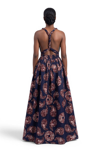 Afrikaanse print Infinity Multiway Maxi Jurk - Verstelbare Split - Blauw Bruin Sahara Paisley